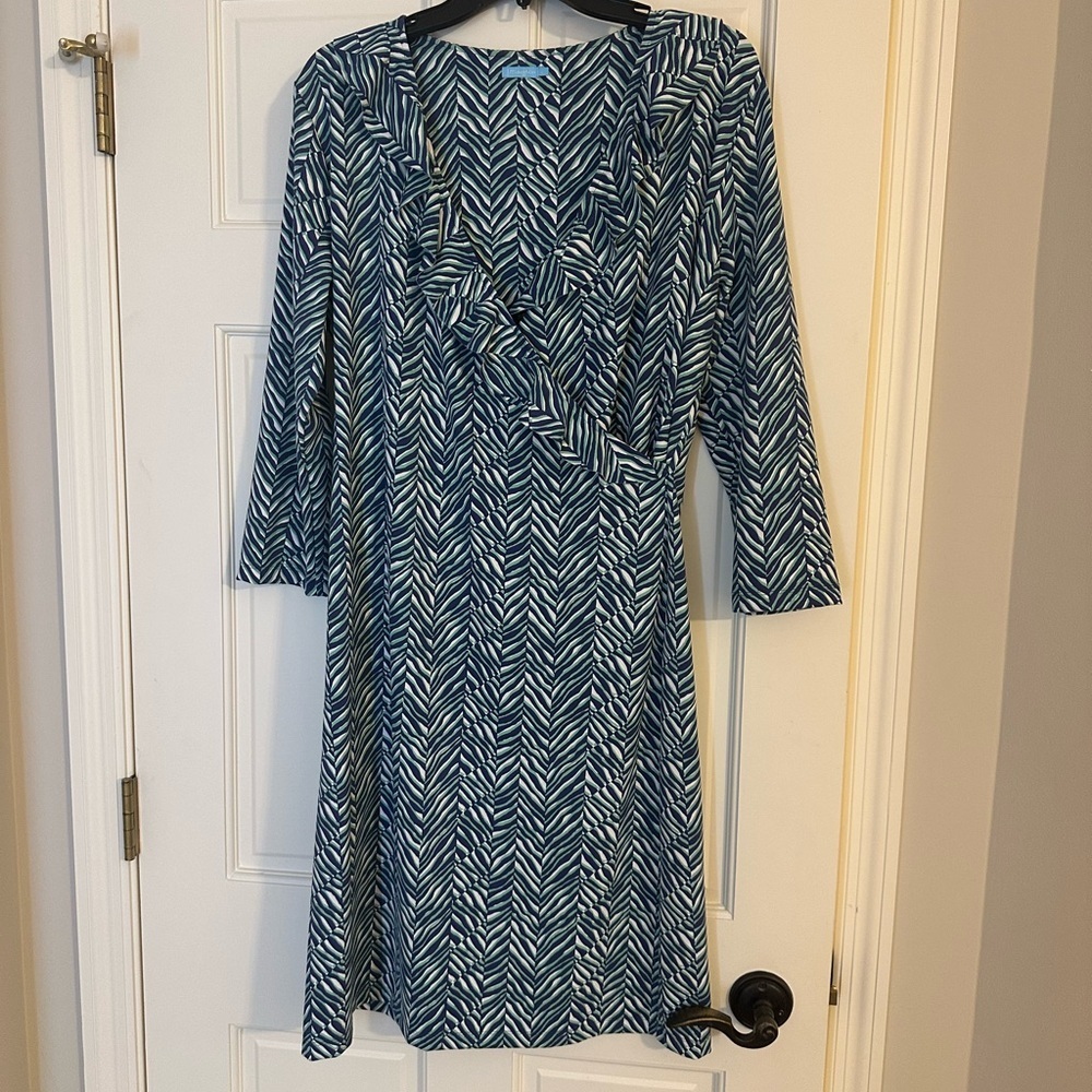 J. McLaughlin Blue and White Patterned Dress